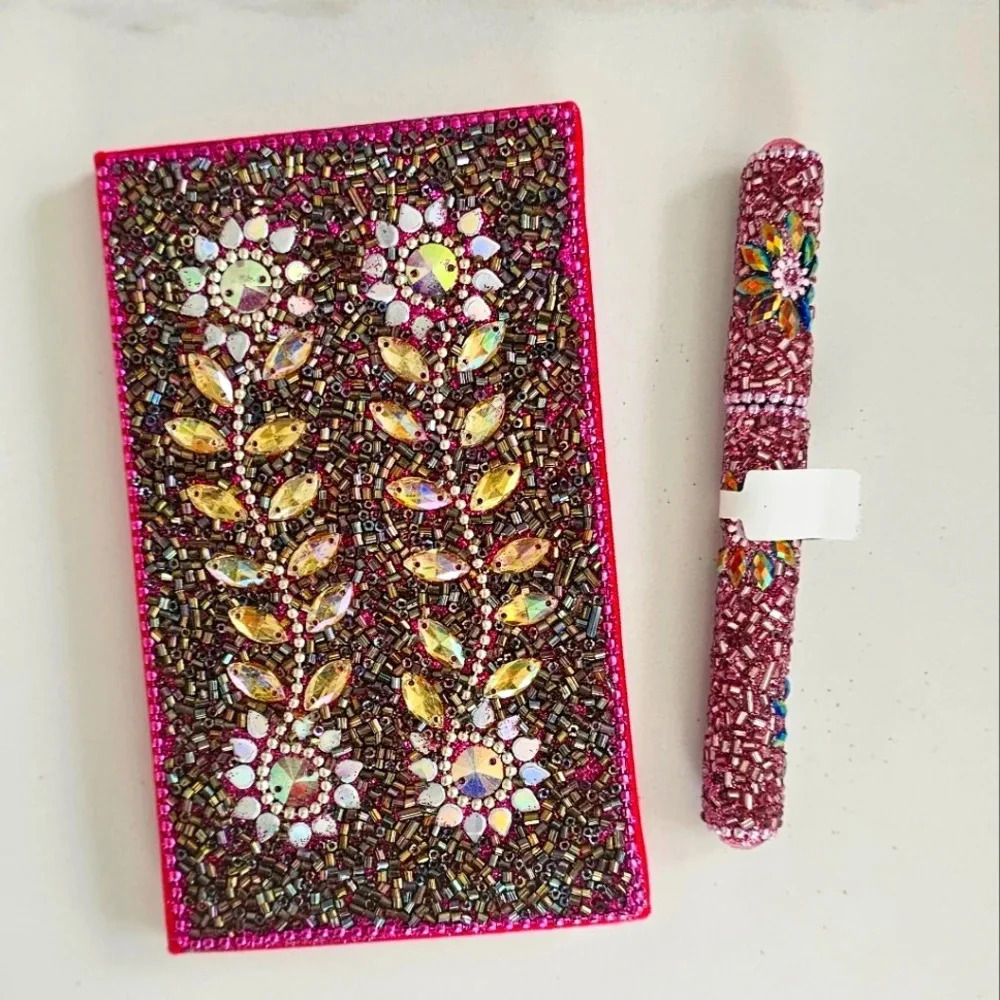 Hand Beaded Travel Journal with Matching Pen – Made in India